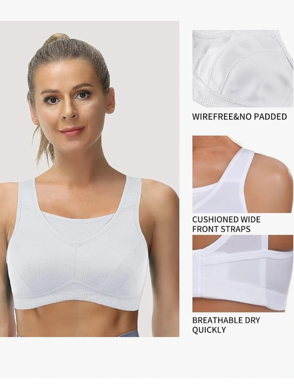 Women's Sports Bra High Impact Large Bust Full Coverage Workout Bras Adjustable